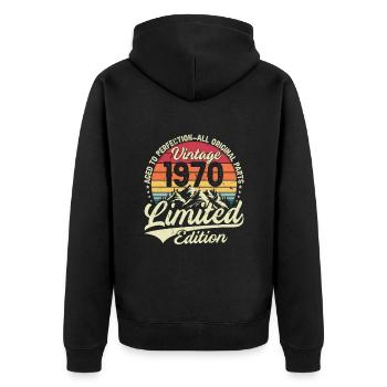Vintage Geburtstagsgeschenk 1970 Limited Edition - Unisex Premium Bio Zip Hoodie - Schwarz - Hinten - Nico (187cm)