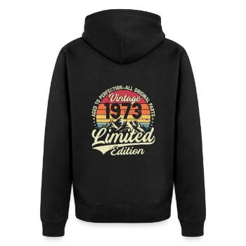 Vintage Geburtstagsgeschenk 1973 Limited Edition - Unisex Premium Bio Zip Hoodie - Schwarz - Hinten - Nico (187cm)
