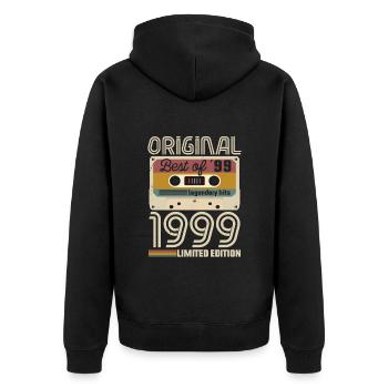 Vintage Geburtstag Original Geschenkidee 1999 - Unisex Premium Bio Zip Hoodie - Schwarz - Hinten - Nico (187cm)