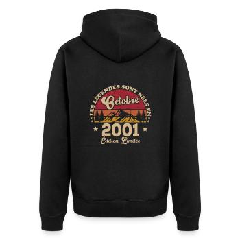 Die Legenden wurden im Oktober 2001 geboren - Unisex Premium Bio Zip Hoodie - Schwarz - Hinten - Nico (187cm)