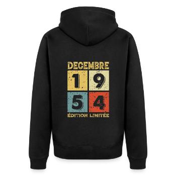 Anniversaire Vintage Idée Cadeau Décembre 1954 - Veste à capuche bio Premium Unisexe - noir - Dos - Nico (187cm)