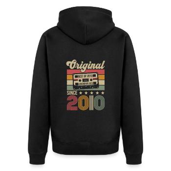 Vintage Geburtstag Original Geschenkidee 2010 - Unisex Premium Bio Zip Hoodie - Schwarz - Hinten - Nico (187cm)