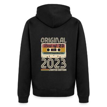 Vintage Geburtstag Original Geschenkidee 2023 - Unisex Premium Bio Zip Hoodie - Schwarz - Hinten - Nico (187cm)