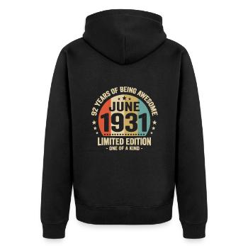 June 1931 92 years anniversary vintage gift idea - Unisex Premium Organic Zip Hoodie - black - Back - Nico (187cm)