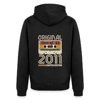 Vintage Geburtstag Original Geschenkidee 2011 - Unisex Premium Bio Zip Hoodie - Schwarz - Hinten - Nico (187cm)