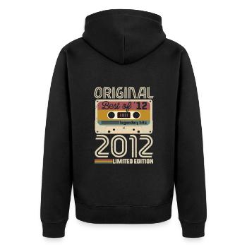 Vintage Geburtstag Original Geschenkidee 2012 - Unisex Premium Bio Zip Hoodie - Schwarz - Hinten - Nico (187cm)