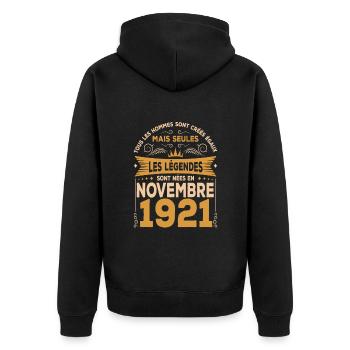 Les Légendes Sont Nées En Novembre 1921 - Veste à capuche bio Premium Unisexe - noir - Dos - Nico (187cm)