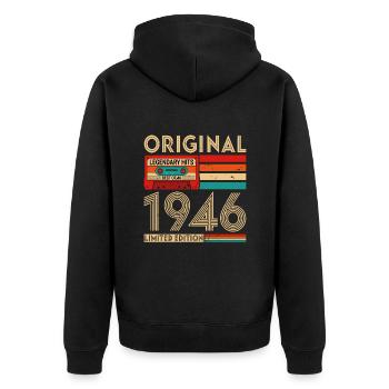 Original legendäre Hits Das Beste von 1946 - Unisex Premium Bio Zip Hoodie - Schwarz - Hinten - Nico (187cm)