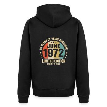 Juin 1972 51 Ans Anniversaire Vintage Idée Cadeau - Veste à capuche bio Premium Unisexe - noir - Dos - Nico (187cm)