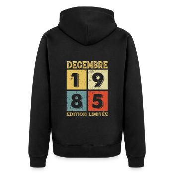 Anniversaire Vintage Idée Cadeau Décembre 1985 - Veste à capuche bio Premium Unisexe - noir - Dos - Nico (187cm)
