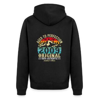 Aged to perfection 2009 Original - Unisex Premium Organic Zip Hoodie - black - Back - Nico (187cm)