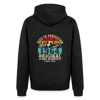 Aged to perfection 1964 original - Unisex Premium Organic Zip Hoodie - black - Back - Nico (187cm)