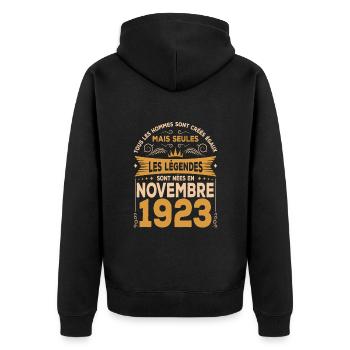 Les Légendes Sont Nées En Novembre 1923 - Veste à capuche bio Premium Unisexe - noir - Dos - Nico (187cm)