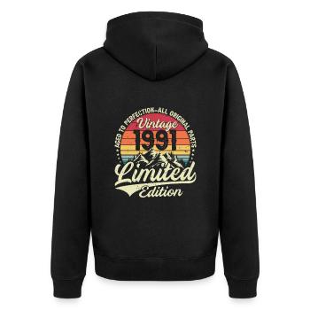 Jahrgang 1991 Geborene Herkunft 1991 Geburtstag - Unisex Premium Bio Zip Hoodie - Schwarz - Hinten - Nico (187cm)
