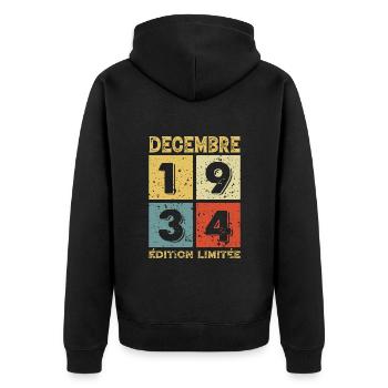 Anniversaire Vintage Idée Cadeau Décembre 1934 - Veste à capuche bio Premium Unisexe - noir - Dos - Nico (187cm)