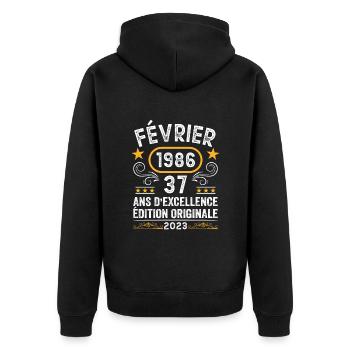 Anniversaire Vintage Idée Cadeau Février 1986 37 - Veste à capuche bio Premium Unisexe - noir - Dos - Nico (187cm)