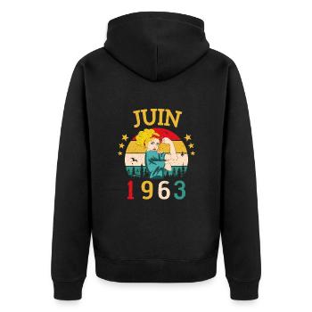 Juin 1963 Anniversaire Vintage Happy Birthday - Veste à capuche bio Premium Unisexe - noir - Dos - Nico (187cm)
