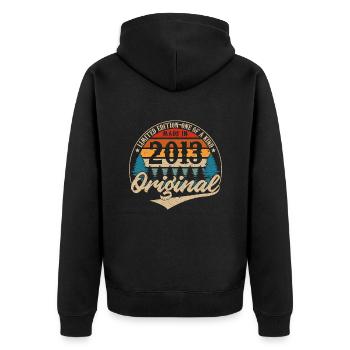 Original Vintage Geburtstag Geschenkidee 2013 - Unisex Premium Bio Zip Hoodie - Schwarz - Hinten - Nico (187cm)