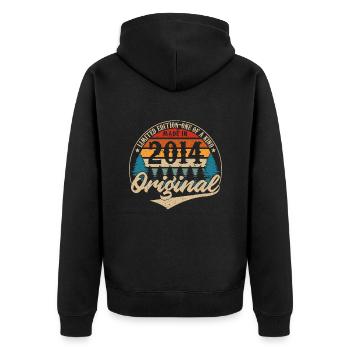 Original Vintage Geburtstag Geschenkidee 2014 - Unisex Premium Bio Zip Hoodie - Schwarz - Hinten - Nico (187cm)