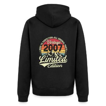 Jubiläum 2007 Jahrgang Jahrgang 2007 Jahrgang Bester Jahrgang - Unisex Premium Bio Zip Hoodie - Schwarz - Hinten - Nico (187cm)
