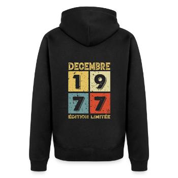 Anniversaire Vintage Idée Cadeau Décembre 1977 - Veste à capuche bio Premium Unisexe - noir - Dos - Nico (187cm)