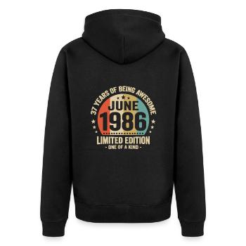 June 1986 37 years anniversary vintage gift idea - Unisex Premium Organic Zip Hoodie - black - Back - Nico (187cm)