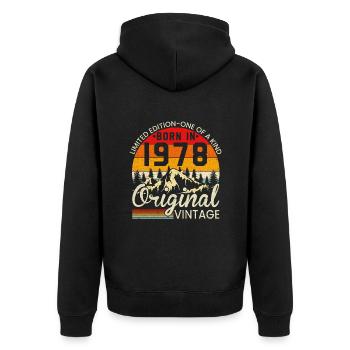 Einzigartig in seiner Art geboren 1978 Original Jahrgang - Unisex Premium Bio Zip Hoodie - Schwarz - Hinten - Nico (187cm)