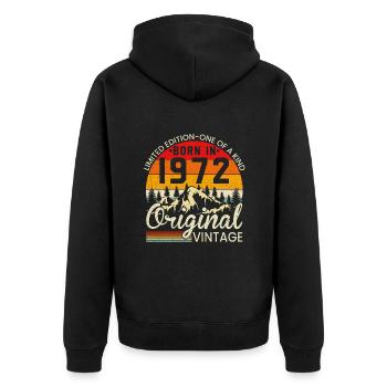 Ein Unikat Jahrgang 1972 Original Jahrgang - Unisex Premium Bio Zip Hoodie - Schwarz - Hinten - Nico (187cm)