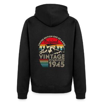 Original vintage established in 1945 anniversary - Unisex Premium Organic Zip Hoodie - black - Back - Nico (187cm)