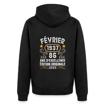 Anniversaire Vintage Idée Cadeau Février 1937 86 - Veste à capuche bio Premium Unisexe - noir - Dos - Nico (187cm)