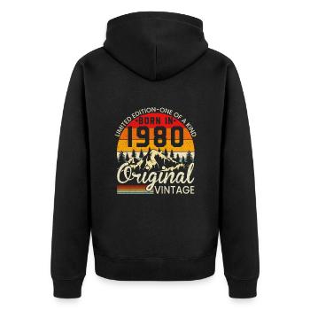 Unique in its kind born in 1980 Original vintage - Unisex Premium Organic Zip Hoodie - black - Back - Nico (187cm)