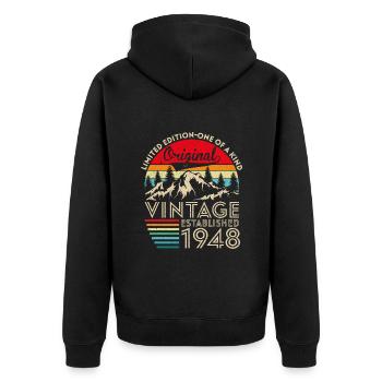 Original vintage established in 1948 anniversary - Unisex Premium Organic Zip Hoodie - black - Back - Nico (187cm)
