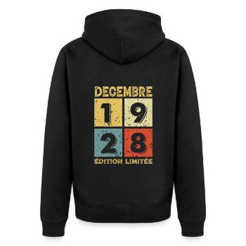 Anniversaire Vintage Idée Cadeau Décembre 1928 - Veste à capuche bio Premium Unisexe - noir - Dos - Nico (187cm)