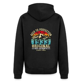 Aged to perfection 1933 original - Unisex Premium Organic Zip Hoodie - black - Back - Nico (187cm)