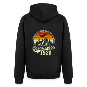 Einzigartig seit 1928 - Unisex Premium Bio Zip Hoodie - Schwarz - Hinten - Nico (187cm)