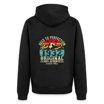 Perfekt gealtert 1932 Original - Unisex Premium Bio Zip Hoodie - Schwarz - Hinten - Nico (187cm)