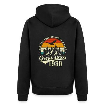 One of a kind since 1930 - Unisex Premium Organic Zip Hoodie - black - Back - Nico (187cm)