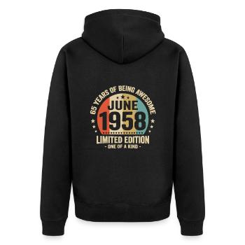 June 1958 65 years anniversary vintage gift idea - Unisex Premium Organic Zip Hoodie - black - Back - Nico (187cm)