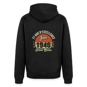 Juin 1946 77 Ans Anniversaire Vintage Idée Cadeau - Veste à capuche bio Premium Unisexe - noir - Dos - Nico (187cm)