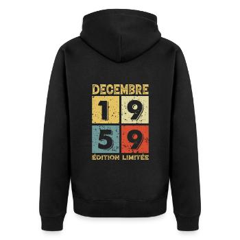 Anniversaire Vintage Idée Cadeau Décembre 1959 - Veste à capuche bio Premium Unisexe - noir - Dos - Nico (187cm)