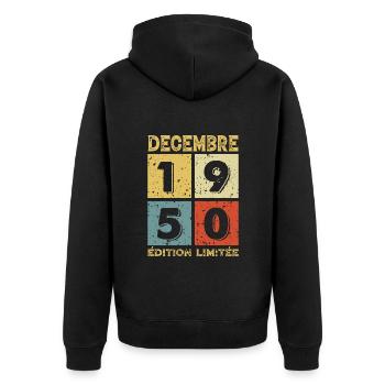 Anniversaire Vintage Idée Cadeau Décembre 1950 - Veste à capuche bio Premium Unisexe - noir - Dos - Nico (187cm)