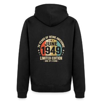 Juin 1949 74 Ans Anniversaire Vintage Idée Cadeau - Veste à capuche bio Premium Unisexe - noir - Dos - Nico (187cm)