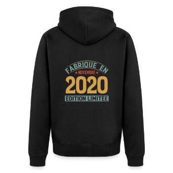 Fabriqué En Novembre 2020 Édition Limitée - Veste à capuche bio Premium Unisexe - noir - Dos - Nico (187cm)
