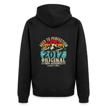 Zur Perfektion gealtert 2017 Original - Unisex Premium Bio Zip Hoodie - Schwarz - Hinten - Nico (187cm)
