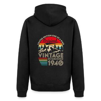 Ursprünglicher Jahrgang im Jahr 1940 - Unisex Premium Bio Zip Hoodie - Schwarz - Hinten - Nico (187cm)