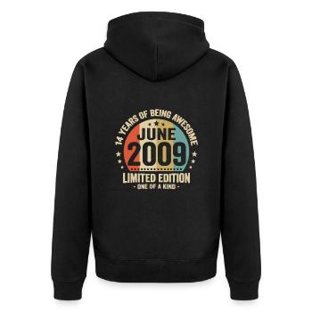June 2009 14 years anniversary vintage gift idea - Unisex Premium Organic Zip Hoodie - black - Back - Nico (187cm)