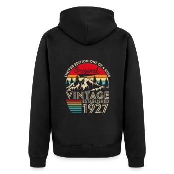 Original vintage established in 1927 anniversary - Unisex Premium Organic Zip Hoodie - black - Back - Nico (187cm)
