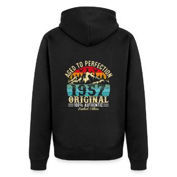 Aged to perfection 1957 original - Unisex Premium Organic Zip Hoodie - black - Back - Nico (187cm)