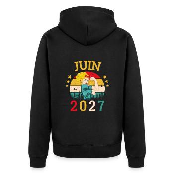 Juin 2027 Anniversaire Vintage Happy Birthday - Veste à capuche bio Premium Unisexe - noir - Dos - Nico (187cm)