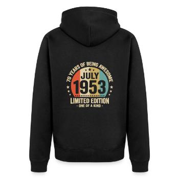 Juillet 1953 70 Ans Anniversaire Vintage Cadeau - Veste à capuche bio Premium Unisexe - noir - Dos - Nico (187cm)